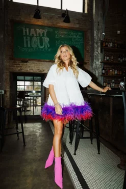 Queen Of Sparkles Feather Bottom Button Dress