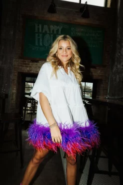 Queen Of Sparkles Feather Bottom Button Dress